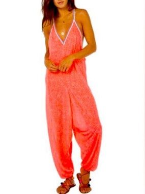 Pitusa Inca Pink Leopard Print Lounge/Beach Jumpsuit Standard OS